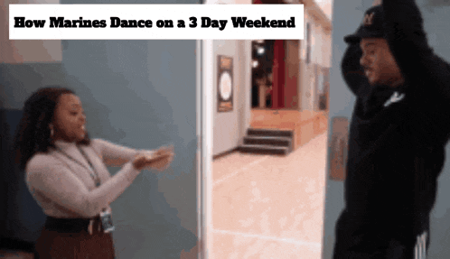 how marines dance on a 3 day weekend is written above a picture of two people