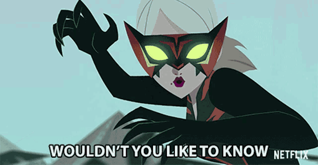 a cartoon of a woman wearing a mask with the words " wouldn t you like to know netflix " below her