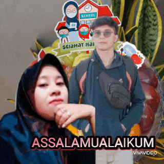 a man and a woman are standing next to each other and the words assalamualaikum are on the bottom