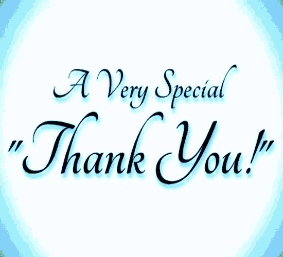 a very special thank you is written in black on a yellow background