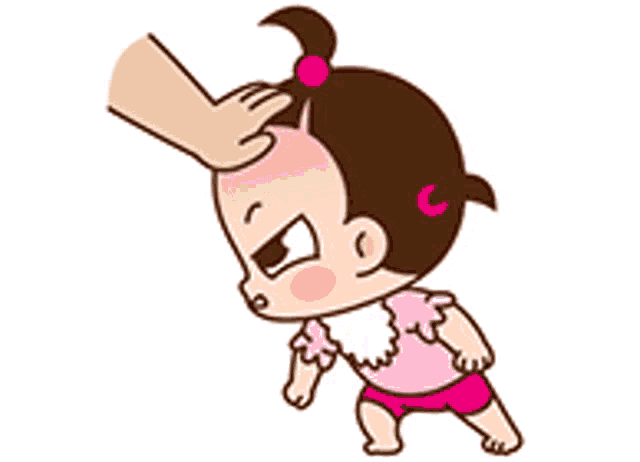 a cartoon of a little girl being slapped on the forehead .