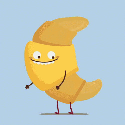 a cartoon of a croissant with arms and legs