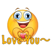 a smiley face holding a heart and the words love you behind it