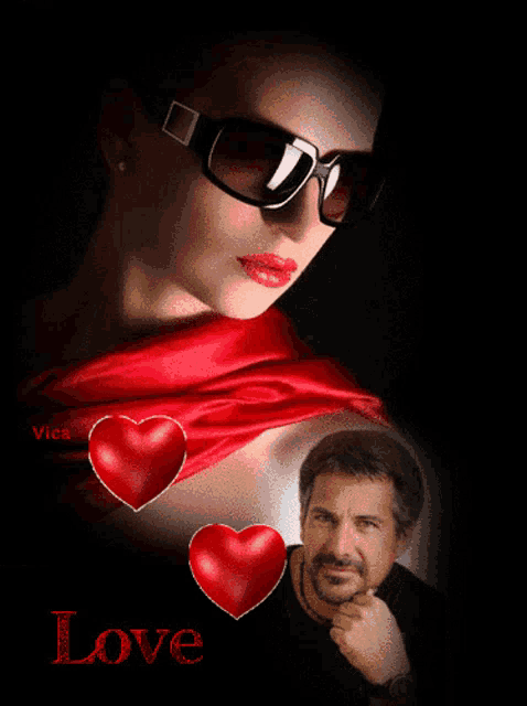 a picture of a woman and a man with the word love on the bottom right
