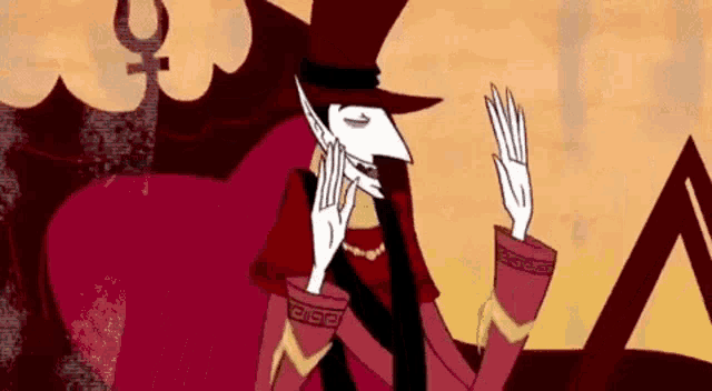a cartoon of a vampire wearing a top hat and a red jacket .