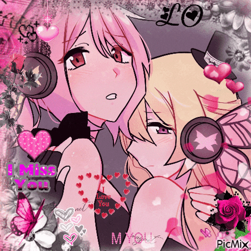 a picture of two anime girls with headphones and the words i love you