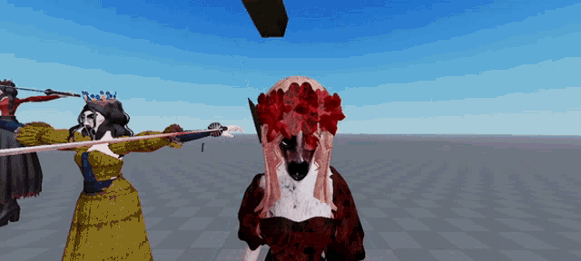 a woman with a crown on her head is holding a sword in a game
