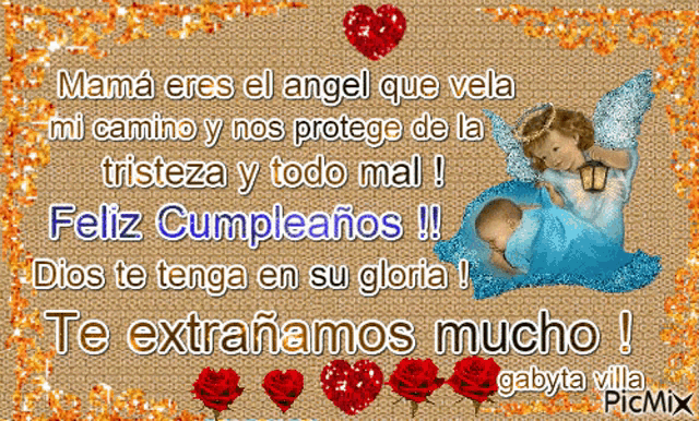 a picture of an angel holding a baby with a message in spanish