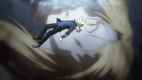 a man is laying on a woman 's chest in a cartoon