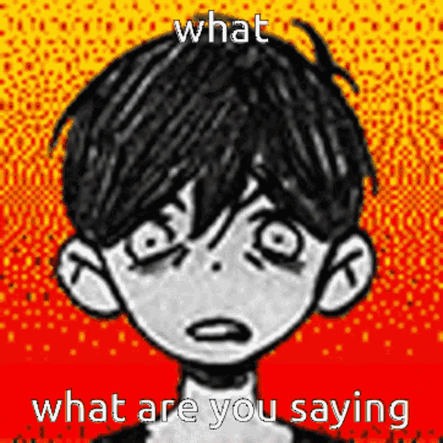 a black and white drawing of a boy with the words what are you saying above him