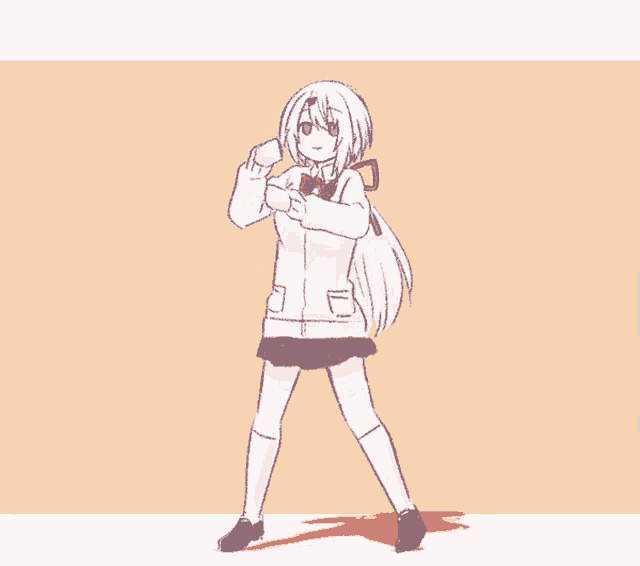 a girl in a school uniform is giving a peace sign