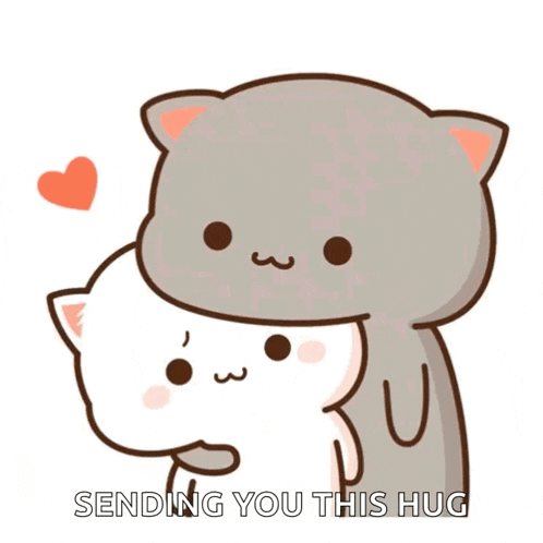a couple of cats hugging each other with the words sending you this hug