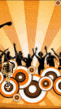 a microphone with the letter e on it in front of a crowd