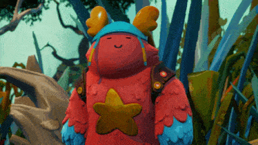 a red monster with a star on its chest