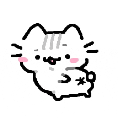 a black and white drawing of a cat with a pink nose and a pink mouth .