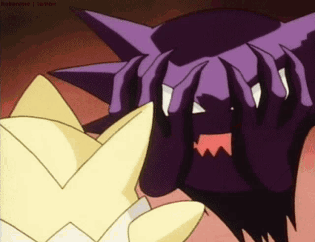 a purple monster with sharp claws is standing next to a yellow monster with sharp claws .