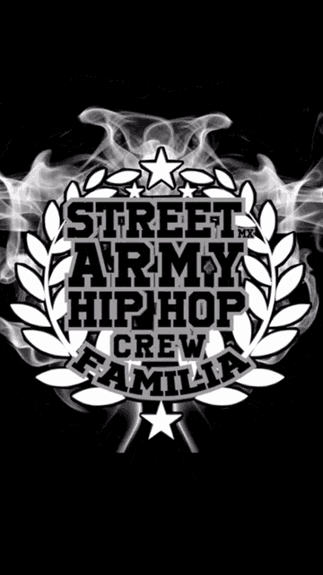 a black and white logo for street army hip hop crew