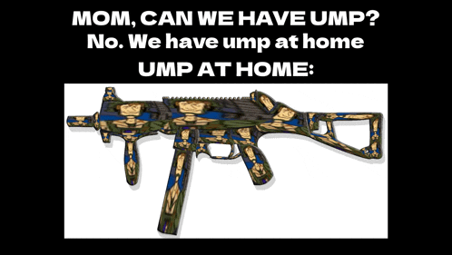 a picture of a gun with the words mom can we have ump