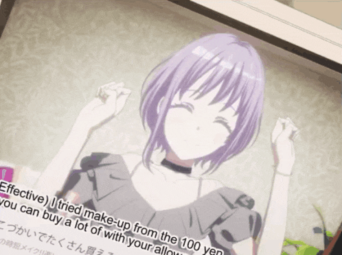 a picture of a girl with purple hair is on a screen that says " effective "