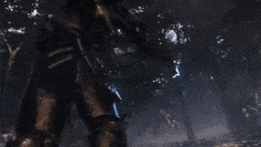 a person is swimming underwater with a sword