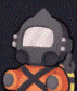 a cartoon drawing of a person wearing a gas mask and a backpack .