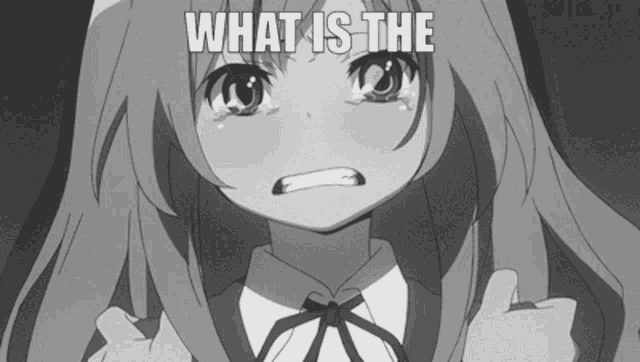 a black and white photo of a girl crying with the words what is the on the bottom