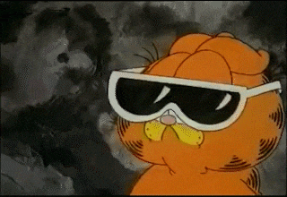 garfield is wearing sunglasses and smoking a cigarette in a cartoon .
