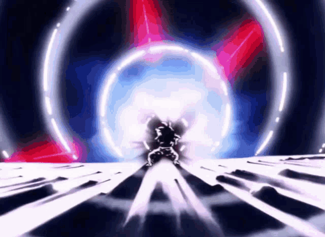 a person is standing in front of a glowing circle