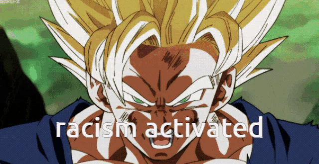 a picture of a cartoon character with the words racism activated above him