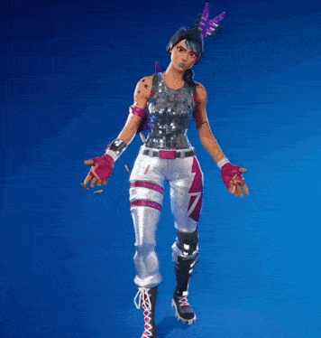 a woman in a video game holding a guitar with the number 7 on her knee