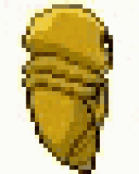 a pixel art drawing of a yellow object with a black outline on a white background .