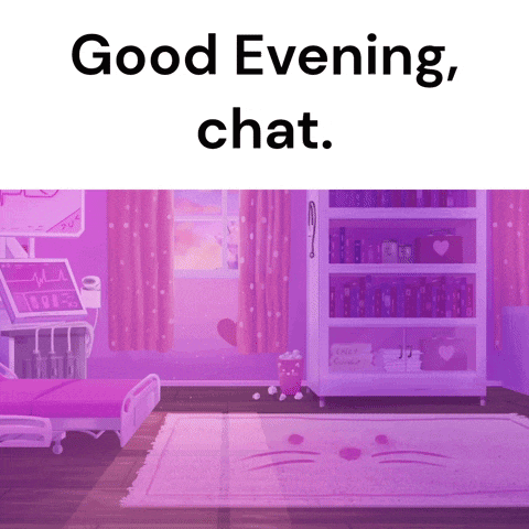 a purple room with the words good evening chat on the top