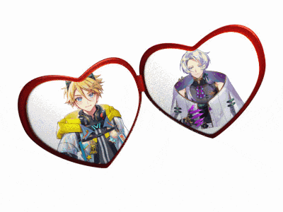 a pair of heart shaped glasses with anime characters inside of them