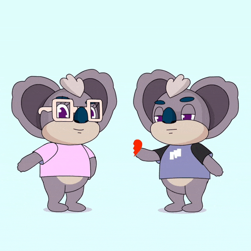 two cartoon characters are holding a red heart and one has the letter n on his shirt
