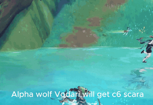 a screenshot of a video game with the words alpha wolf vodari will get scara