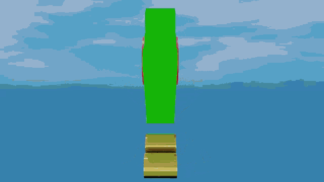 a 3d rendering of a red white and green object in the sky