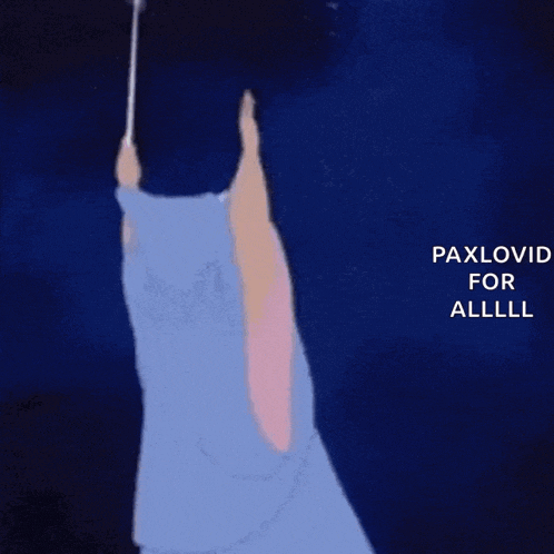 a cartoon of a fairy holding a wand that says paxlvid for alllll .