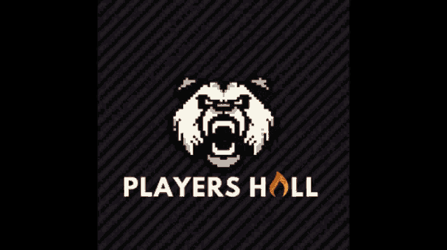 a logo for players hall with a pixelated bear