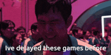 a man with his eyes closed and the words ive delayed these games before below him