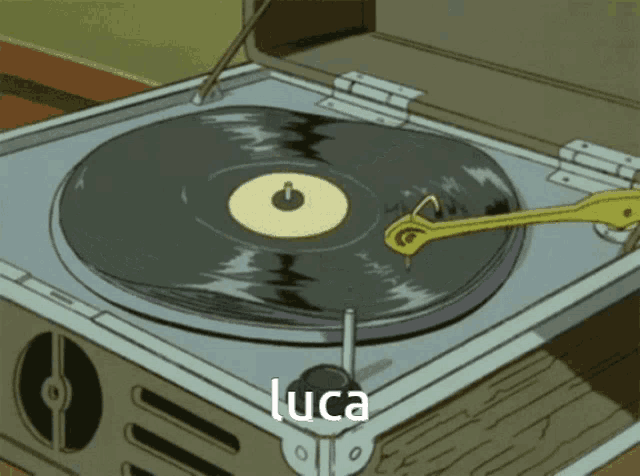 a record player that says luca on the top of it