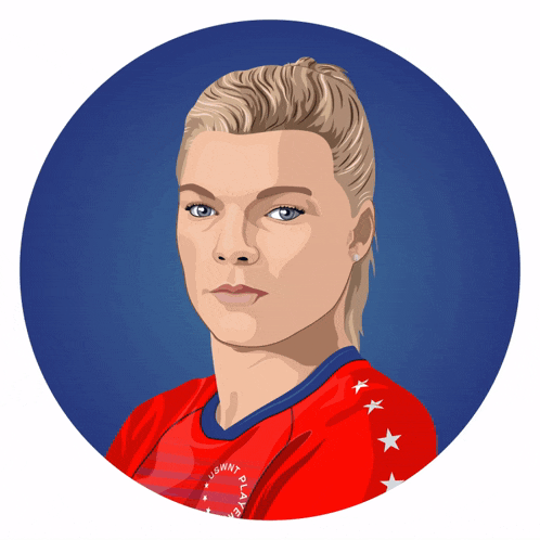 a cartoon drawing of a woman wearing a red shirt with the word player on the sleeve