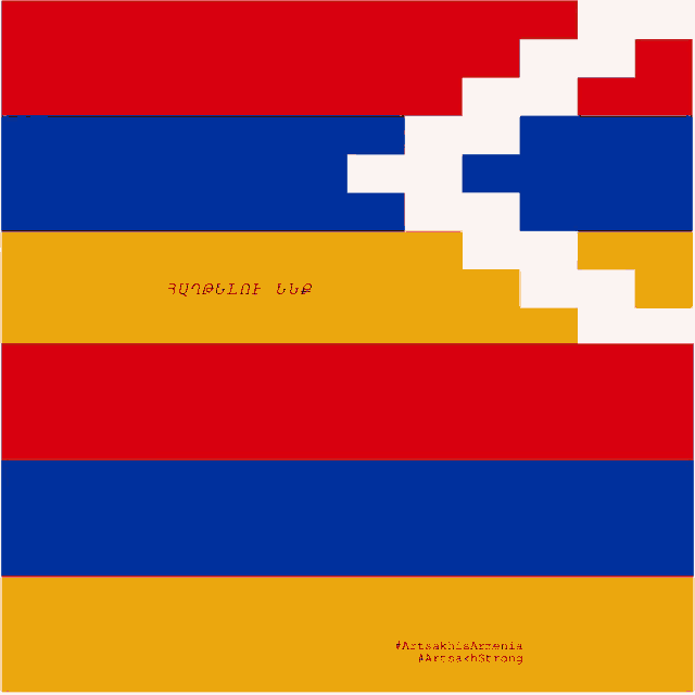 a red yellow and blue flag with a fist in the middle