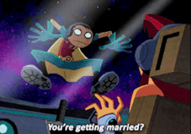 a cartoon character is asking if they are getting married