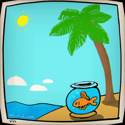 a cartoon of a fish in a bowl with relaxfish.com written on the bottom right