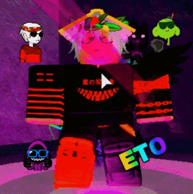 a cartoon character with the word eto on their leg