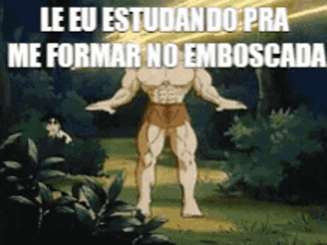 a cartoon of a man with the words le eu estudando do pra me formar no emboscada written above him