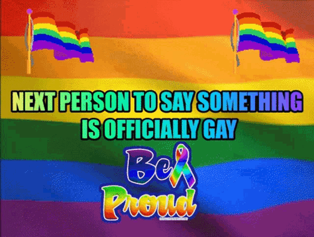 a rainbow flag with the words " next person to say something is officially gay "