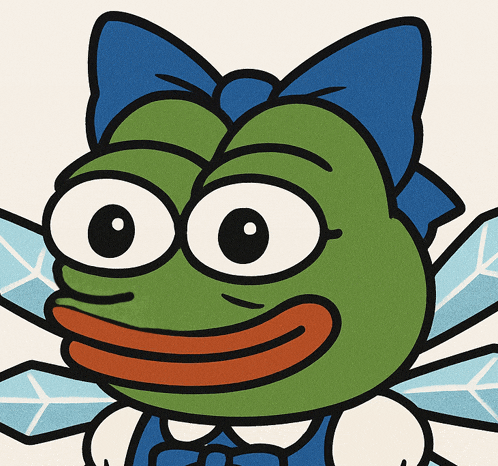 a green frog with a blue bow and wings