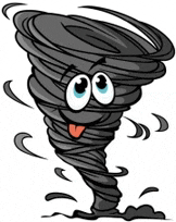 a cartoon illustration of a tornado with a smiling face .