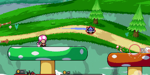 a video game shows a toad and a cat fighting each other with a score of x8